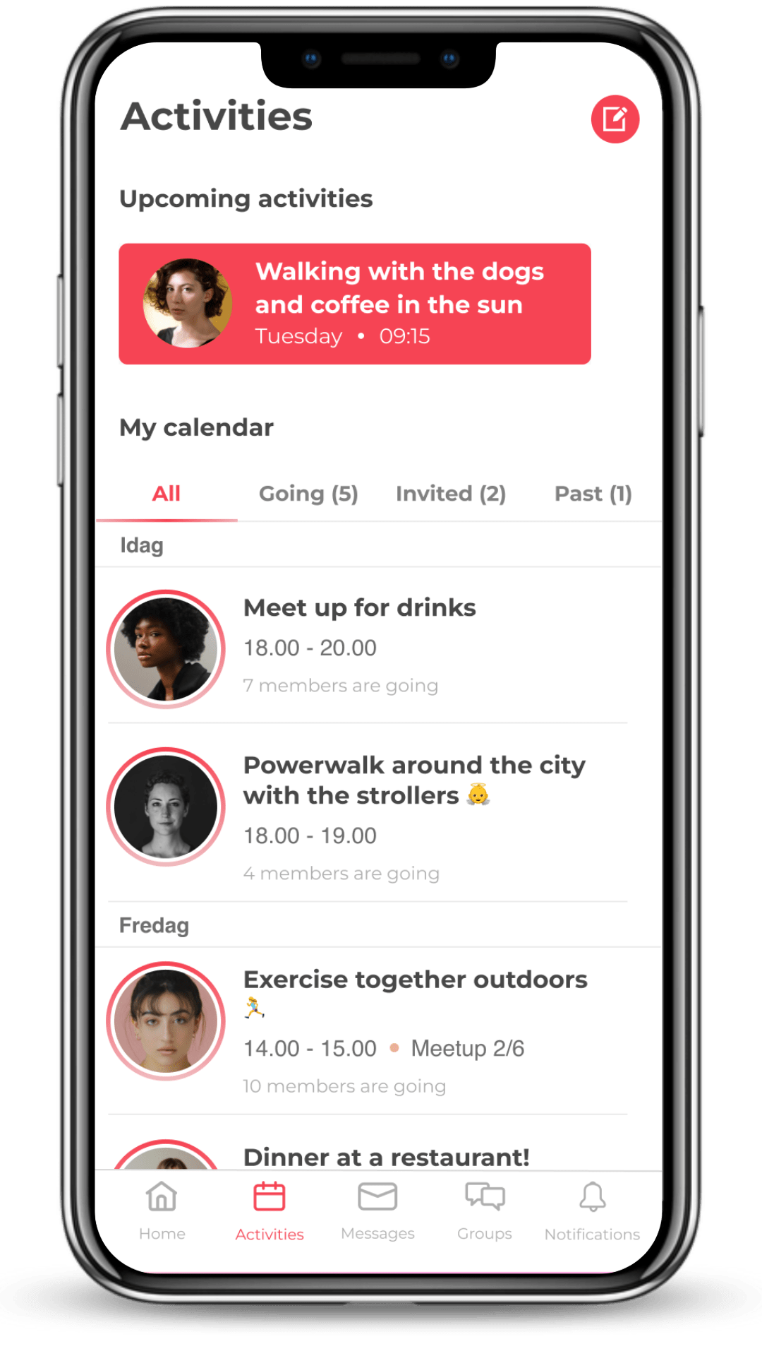 Gofrendly activity feature – Social app for women to make friends through local meetups and shared interests.