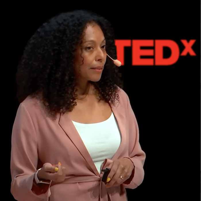 Claudia Gård, co-founder of Gofrendly, speaking about empowering women through technology and friendship.