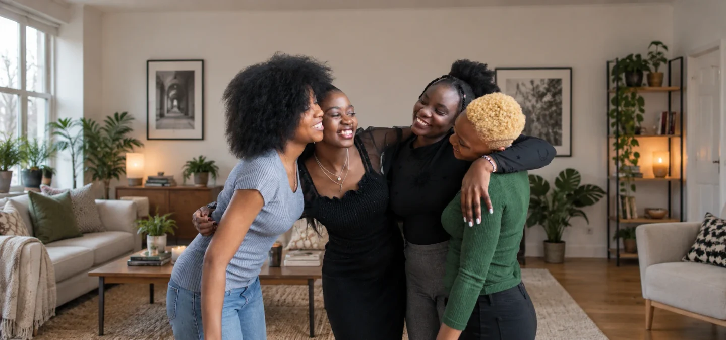 How long does it take to become best friends: four women sharing a joyful moment together at home