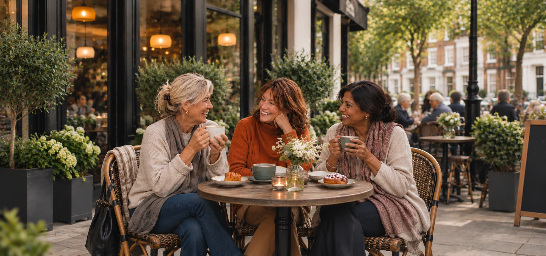 Woman enjoying an active social life with friends in UK retirement